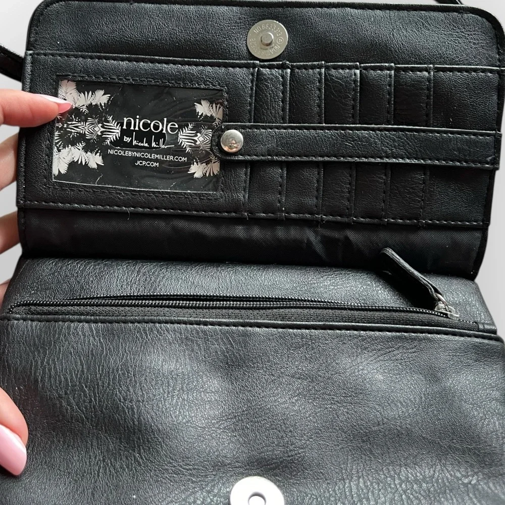 Nicole Miller Black and Silver Crossbody Bag with Stud Detailing - Picture 4 of 5
